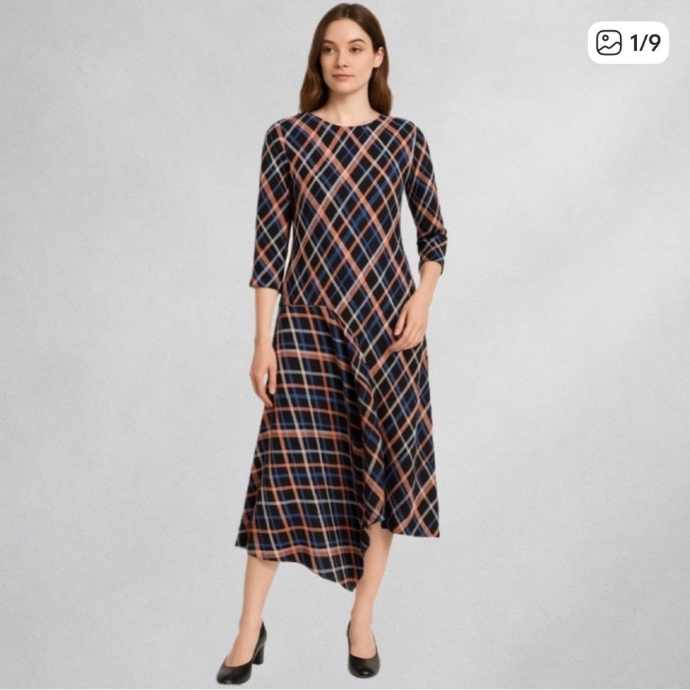 Zara Trafaluc Navy and Orange Asymmetrical Dress
